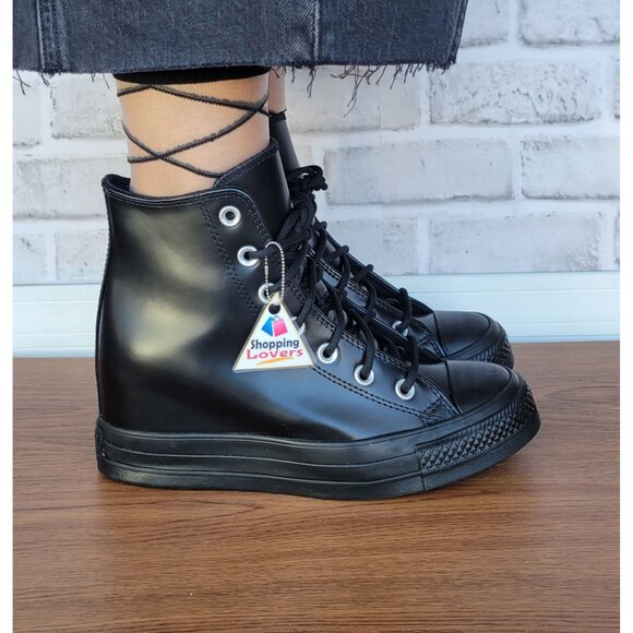 ⭐Converse Chuck Taylor All Star Wedge Platform Hi 8 Patent Leather Shoes A12827C - Picture 4 of 13
